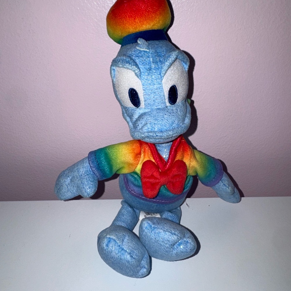 Disney Donald duck Rainbow Outfit Blue Plush with Red Bow